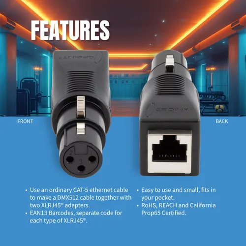 Vista 7 de CPoint XLR RJ45 - Adaptador CPoint XLR RJ45 Ethernet a DMX512, convertidor de cable hembra de 3 pines, XLRJ45-3F