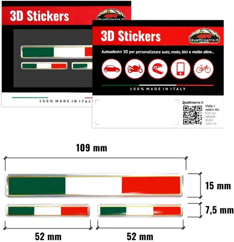 Vista 3 de 4R Quattroerre.it 32108 3D Pegatina Bandera Italia HQ, 3 Pcs