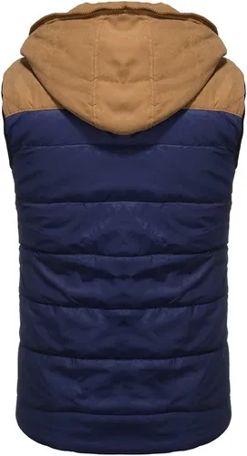 Vista 28 de WENKOMG1 Chaleco con capucha con doble cremallera para hombre, abrigo de color sólido, abrigo cálido y grueso, sin mangas, chaqueta suelta