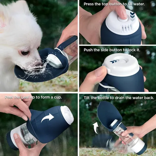 Vista 4 de Uppetly Botella de agua para perros, botella de agua para mascotas con contenedor de alimentos y alimentador para beber, a prueba de fugas, sin BPA