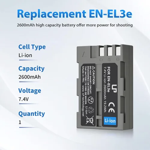 Vista 2 de LP EN-EL3e EN-EL3 EN-EL3a Batería 2600mAh para Nikon Una batería