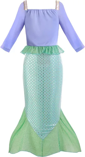 Vista 4 de ReliBeauty Disfraz de sirena con lentejuelas para niñas pequeñas