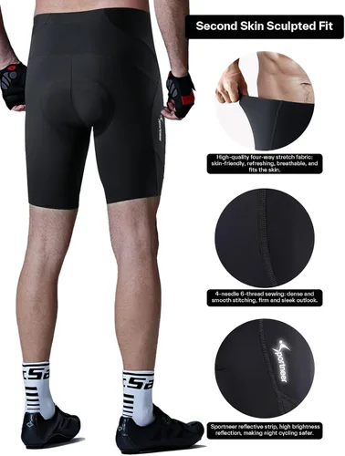 Vista 6 de Sportneer Pantalones cortos de ciclismo acolchados para hombre, acolchado 4D, pantalones cortos de ciclismo para hombre, transpirables y absorbentes