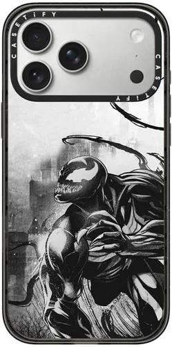 Vista 49 de CASETiFY Impact - Funda para iPhone 13 Mini [Marvel Colab / protección contra caídas de 8.2 pies/Magsafe] - Capitán América VS - Negro transparente