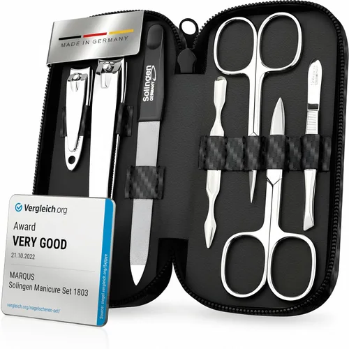 Vista 11 de Set de manicura Solingen hecho en Alemania - Juego exclusivo de 7 piezas de cortauñas para dedos de manos y pies para mujeres y hombres en estuche