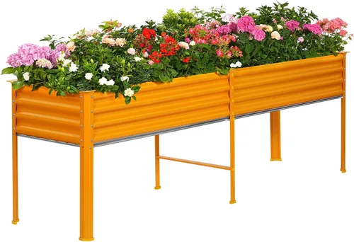 Vista 8 de Land Guard Cama de jardín elevada de metal ovalada galvanizada con patas para verduras (beige)
