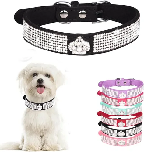 Vista 9 de Collar de perro con diamantes de imitación y lazo ajustable para mascotas, talla XXS, XS, tamaño pequeño, mediano y grande, color rosa, talla XX S