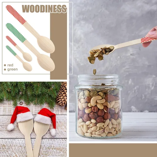 Vista 6 de Gerrii 100 unidades de suministros de barra de cacao caliente, cucharas desechables de madera de chocolate de Navidad de 6 pulgadas, cuchara