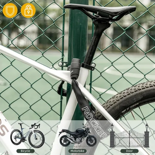 Vista 6 de Candado de cadena para bicicleta ROCKBROS, resistente antirrobo, de 3 pies de largo, 5mm de grosor, candado para bicicleta con juego de llaves, a