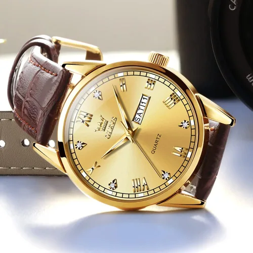 Vista 7 de OLEVS Tienda Watches, reloj de cuero marrón para hombre, reloj de fecha para hombre, reloj luminoso para hombre, reloj de vestir para hombre, reloj