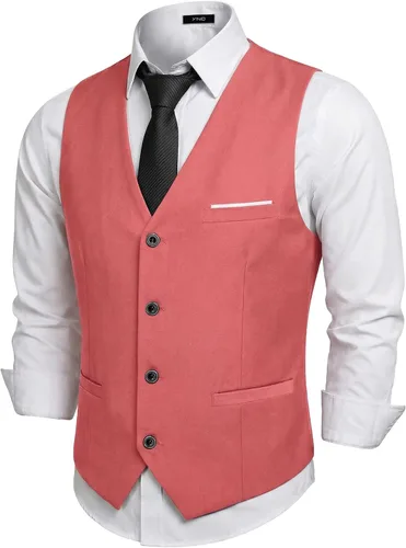 Vista 10 de Chaleco de traje de negocios para hombre, chaqueta ajustada, chalecos de traje casual Beige