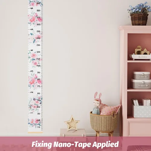 Vista 5 de Tabla de crecimiento de lona para niños para pared, rastreador de medición de altura floral para bebé niña, regla colgante con gancho extraíble