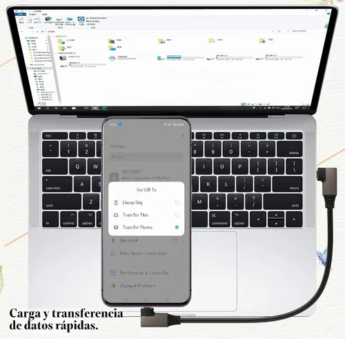 Vista 9 de Cable USB 3.1 tipo C de 90 grados en ángulo derecho e izquierdo 3.1 USB tipo C macho 4K a 60Hz Gen 2 Cable de extensión compatible con carga, datos