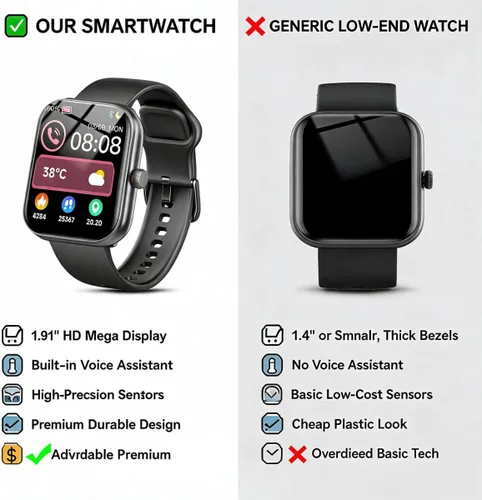 Vista 8 de Smart Watch for Women Men, Alexa Built-in, Smartwatch for iPhone & Android Bluetooth Call, 1.91" HD Fitness Tracker with Heart Rate/SpO2/Sleep Black