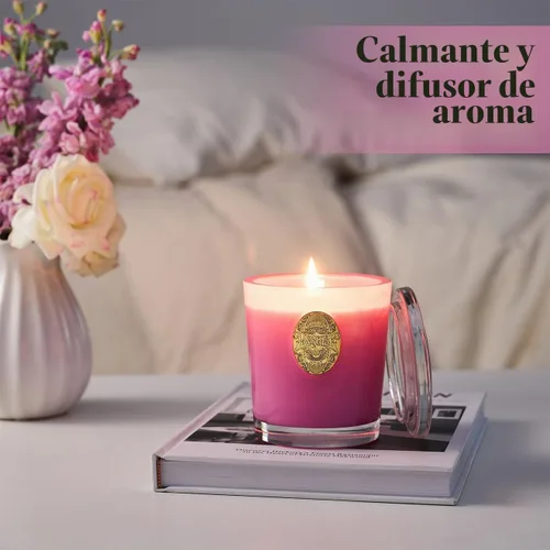 Vista 5 de M&SENSE Vela de soja natural, morado y manzanilla lavanda, 10.2 onzas, quema 55H, vela perfumada de lujo para relajación, regalo, decoración