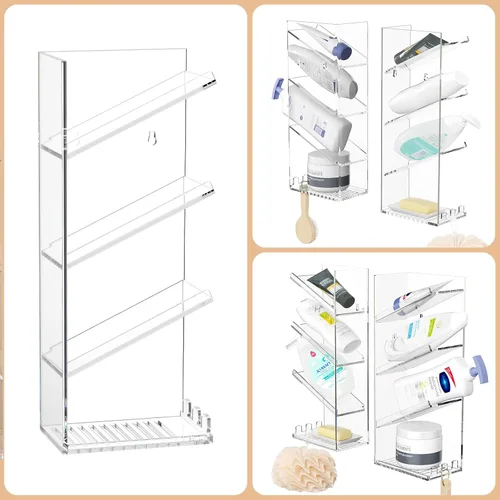 Vista 7 de AITEE Organizador de Baño Acrílico Caddy, Soporte Transparente para Champú Montado en la Pared, Organizador de Ducha con Ventosa, Sin Perforaciones