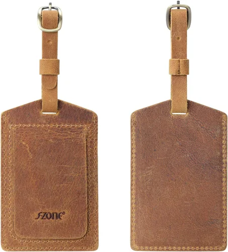 Vista 9 de S-ZONE Etiqueta de identificación de etiquetas de equipaje de cuero para maletas, mochila de 2 piezas, conjunto Negro