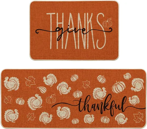 Vista 7 de Artoid Mode Juego de 3 tapetes de cocina de pavo y calabaza con hojas de arce y Acción de Gracias, decoración del hogar, alfombras de cocina de bajo
