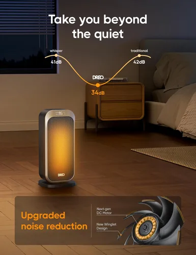 Vista 6 de DREO Calentadores de espacio para uso en interiores, calentador eléctrico portátil de 1500 W con control remoto y termostato, cerámica PTC, calor