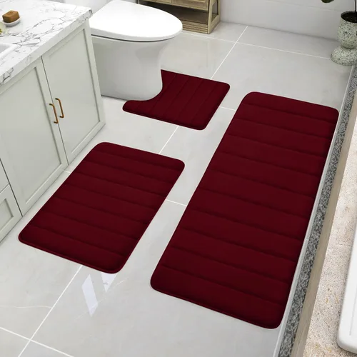 Vista 22 de BYSURE Juego de 3 tapetes de baño de espuma viscoelástica color beige, antideslizantes, extra suaves, absorbentes, lavables a máquina y secos