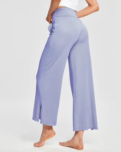 Vista 2 de HARTPOR Pantalones de yoga de pierna ancha para mujer, pantalones palazzo, pantalones casuales de cintura alta, pantalones de pijama cómodos
