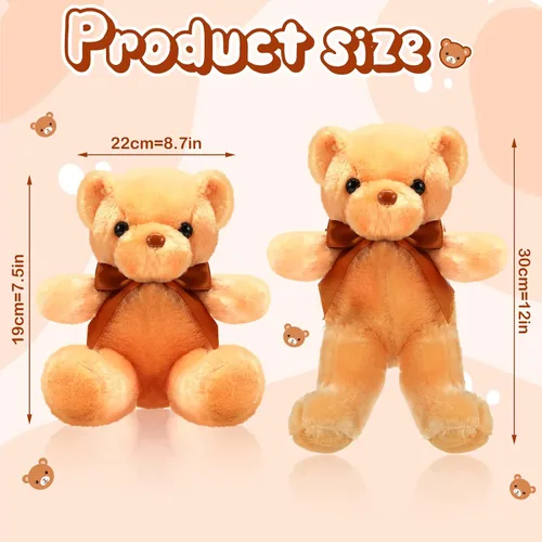 Vista 3 de HyDren 6 piezas de oso de peluche suave para niños, juguetes de regalo, decoración de baby shower (felpa corta, marrón)