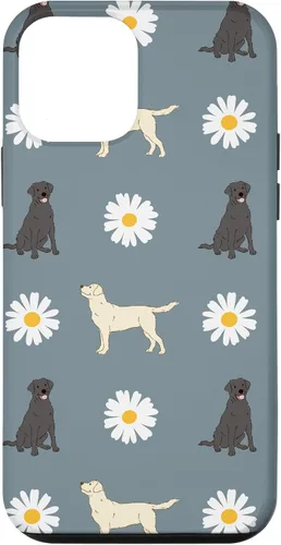 Vista 16 de Labrador Retriever y Daisy Flower Pattern - Carcasa para iPhone 17, color azul polvoriento