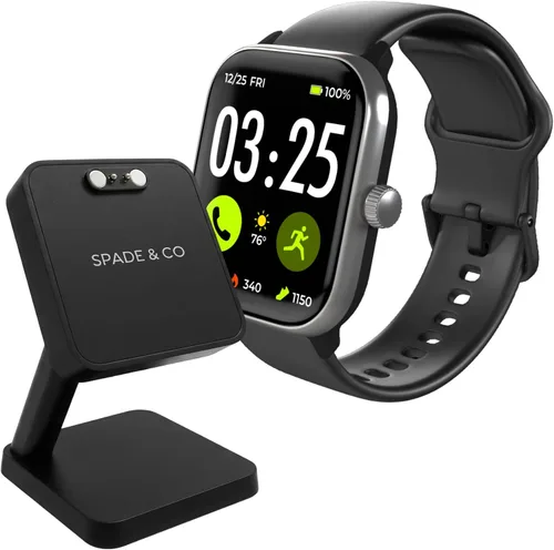 Vista 4 de Spade & Co Paquete de 4 relojes inteligentes de salud con base de carga, monitor de frecuencia cardíaca, sueño y SpO2, podómetro, batería de más
