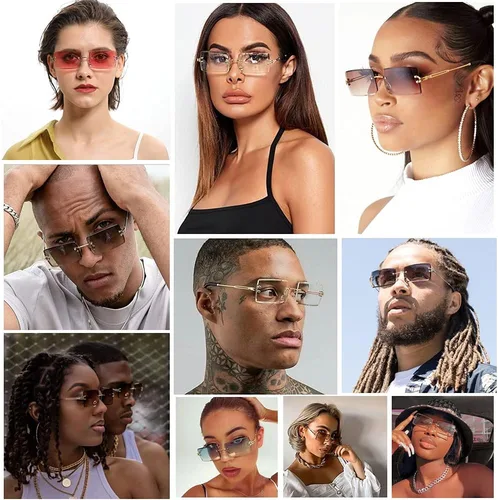 Vista 6 de LASPOR Lentes de sol plateados sin montura rectangulares para hombres y mujeres de los años 90 y 2000, retro, vintage, cuadrados, sin marco, lentes