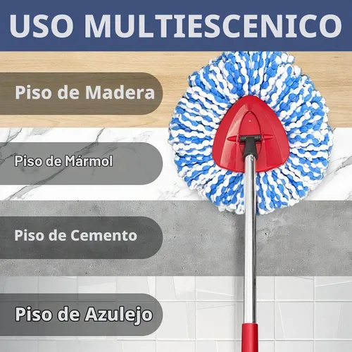 Vista 7 de Juego de repuesto de trapeador giratorio para RinseClean 2 tanques, 2 cabezales + mango + base Microfiber, Washable, Long-lasting, Rust-Resist