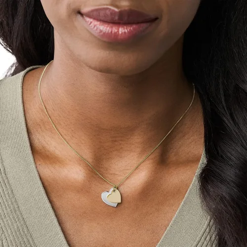 Vista 3 de Fossil Collar de cadena con dije de acero inoxidable grabado chapado para mujer