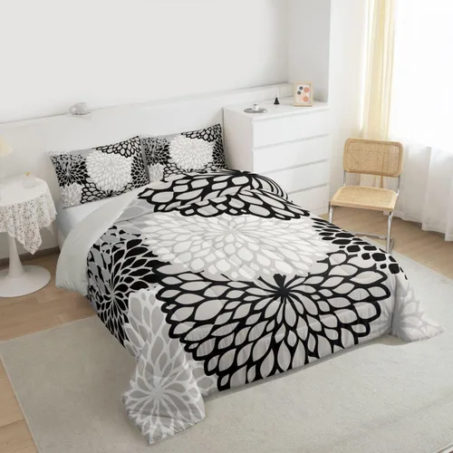 Vista 5 de Erosebridal Juego de edredón de dalia azteca para adultos, mujeres y niñas, ropa de cama floral, tamaño individual, relleno de edredón de flores