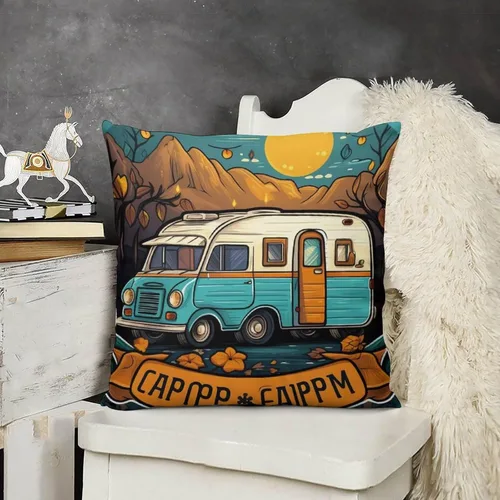 Vista 17 de Fundas de almohada estilo campista con diseño de casa rural, estilo campista, estilo vintage, cuadrada, para sofá, sala de estar, dormitorio