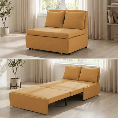 Vista 15 de Mjkone Sofá cama extraíble tamaño individual de 43 pulgadas de ancho con sofá cama extraíble, sofá individual convertible 2 en 1 con almohadas