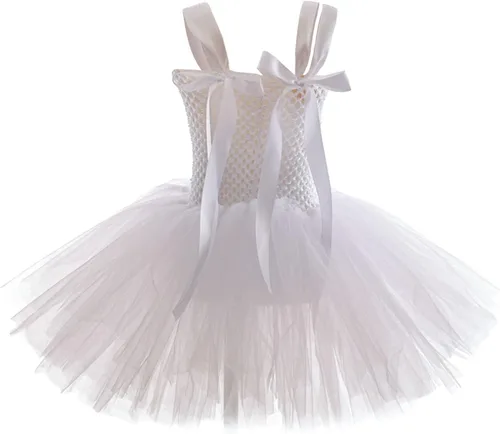 Vista 2 de ranrann 4 piezas de disfraz de ángel blanco para niñas, vestidos de juego de rol, plumas de alas de ángel con diadema y varita mágica