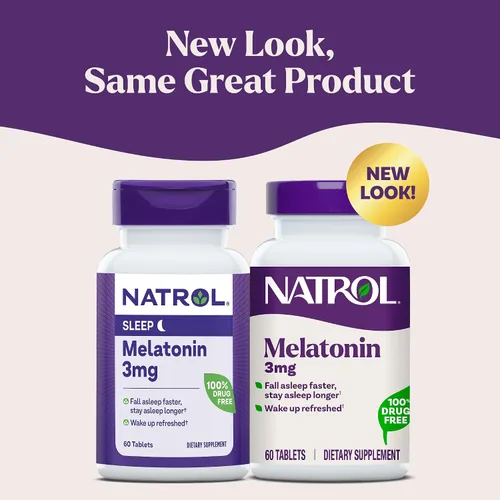 Vista 2 de Natrol Melatonina 3 mg, suplemento dietético para un sueño reparador, suplementos de sueño para adultos, 60 tabletas de melatonina, suministro