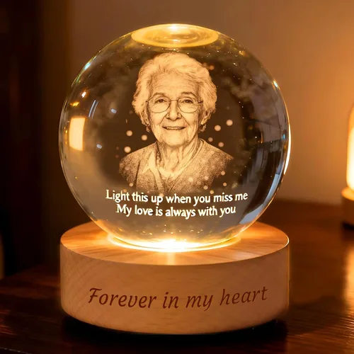 Vista 10 de Lámpara de bola de fotos de cristal 3D personalizada, regalo conmemorativo personalizado para recuerdo de Navidad, globo de cristal grabado