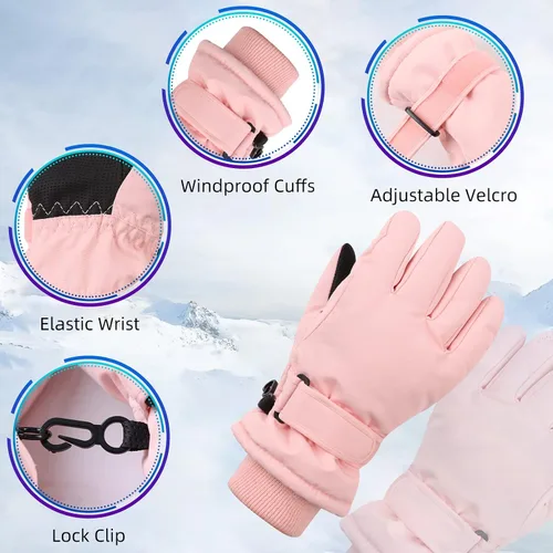Vista 2 de JANGANNSA Guantes de esquí de invierno para niños y niñas, guantes de nieve para clima frío, guantes de esquí y snowboard impermeables con forro