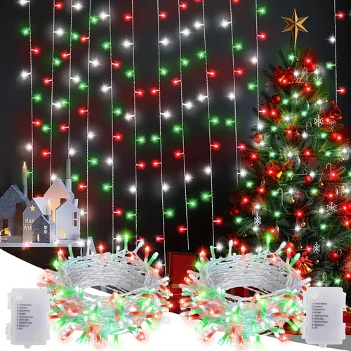 Vista 8 de Paquete de 2 luces de carámbano de Navidad rojas, blancas y verdes