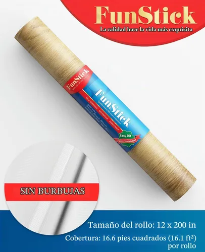 Vista 7 de FunStick Papel de contacto de madera marrón grueso, papel tapiz de madera para despegar y pegar, papel tapiz de madera rústica con grano de madera