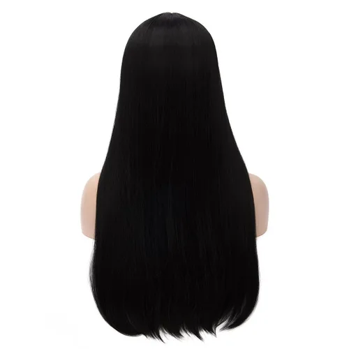 Vista 7 de Kalyss Peluca larga recta importada resistente al calor, de yaki sintético. Peluca de pelo para Cosplay.