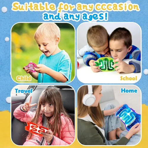 Vista 4 de Paquete de 8 juguetes de apretar para niños, tubo sensorial blando con cuentas de laberinto, gominola colorida, lentejuelas brillantes, juguetes