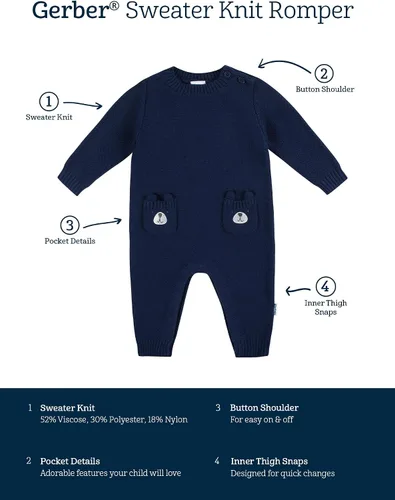 Vista 4 de Gerber Baby Boys Sweater Knit Romper Jumpsuit