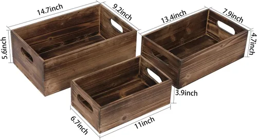 Vista 2 de Juego de 3 cajas de madera de granja, cajas de madera para exhibir Estilo 1