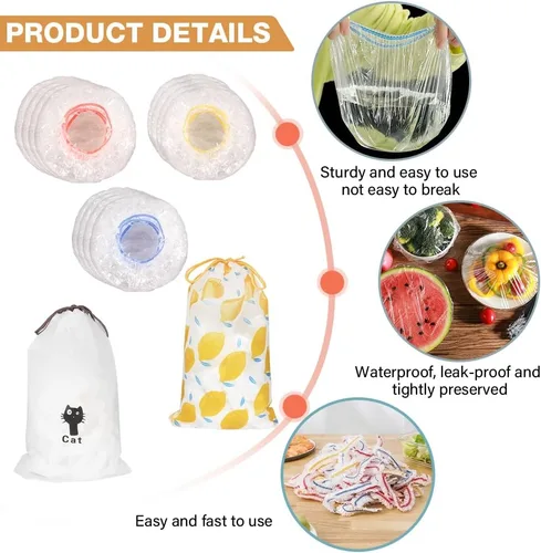 Vista 3 de 200 fundas elásticas de plástico reutilizables para tazones, fundas de almacenamiento de alimentos con fundas elásticas para tazones para sobras