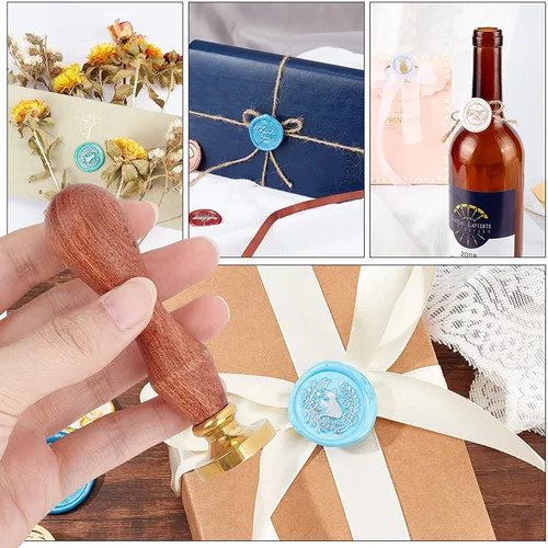 Vista 3 de CRASPIRE Sello de cera de Navidad con diseño de copos de nieve, cornamenta de árbol, retro, 0.98 pulgadas, latón extraíble con mango de madera