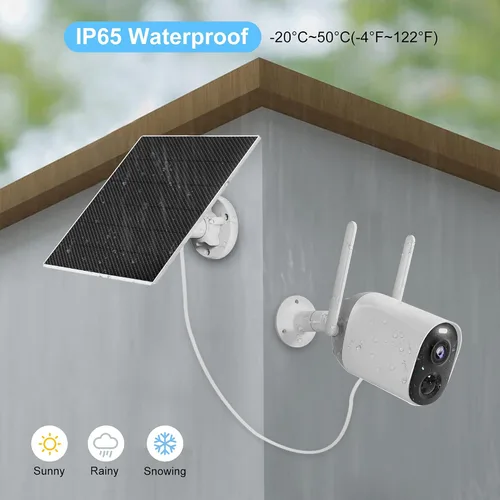 Vista 7 de DCT Panel solar para cámara de seguridad, 5 W con puerto micro USB y tipo C, IP65 impermeable al aire libre DC 5 V batería recargable 360° soporte