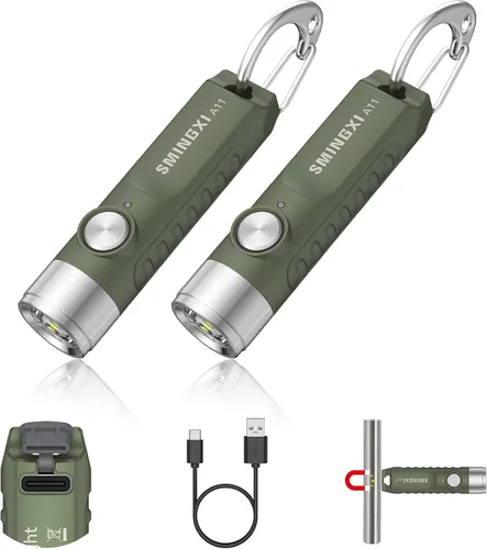 Vista 10 de Llavero recargable de 500 lúmenes, linterna EDC con base magnética, mini luz de bolsillo súper brillante con USB-C, IP66 pequeñas linternas ligeras