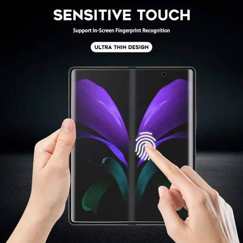 Vista 4 de Orzero (2 juegos) Compatible con Samsung Galaxy Z Fold 2 5G, 2 protectores de pantalla frontal de TPU y 2 protectores de pantalla interiores de alta