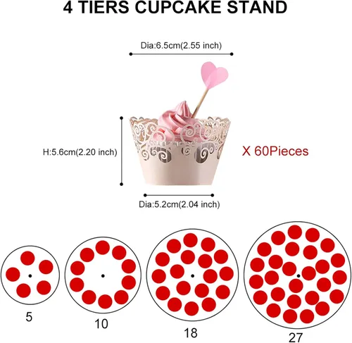 Vista 4 de AMEITECH Soporte para cupcakes, soporte redondo de 4 niveles para cupcakes, torre de postres, soporte de pastelería para bodas, cumpleaños, fiestas